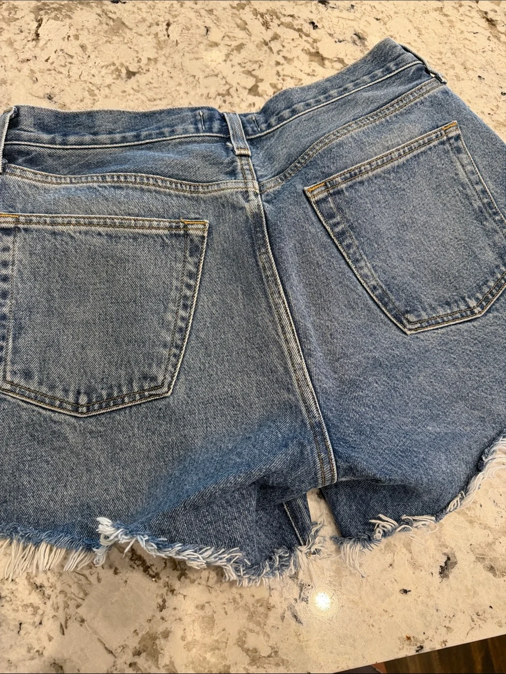 Agolde Parker Long Button-Fly Distressed Denim Shorts